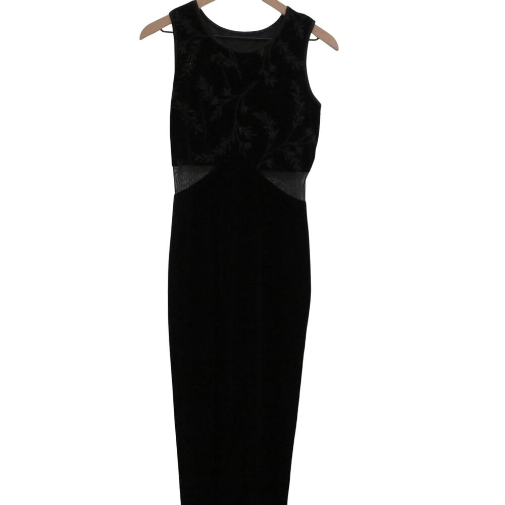 All That Jazz Womens Sz M Black Velvet Vintage Y2K Maxi Length Dress Sheer Waist